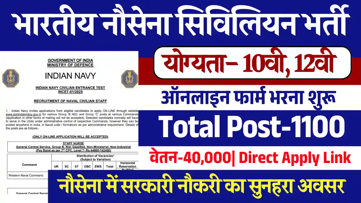 10वी से डिग्री पास हेतु Indian Navy Civilian Recruitment 2025: डायरेक्ट लिंक से करे Apply