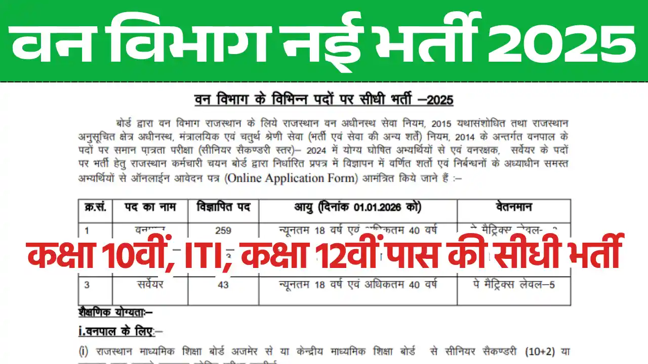 राजस्थान वन विभाग भर्ती 2025, RSSB Forest Department Recruitment 2025